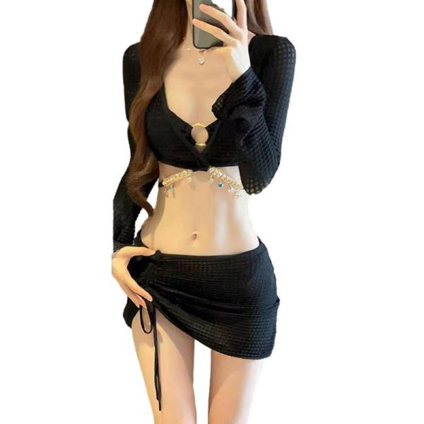 ビキニ 水着 レディース 4点セット 三角ビキニ セクシー クロス ビジュー飾り 贅沢感 スイムウェ...