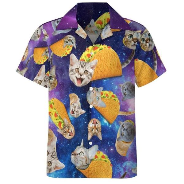 メンズ レディース ハワイシャツ ブラウス 猫柄 ビーチシャツ 食べ物 総柄 かわいい 夏服 開襟 ...