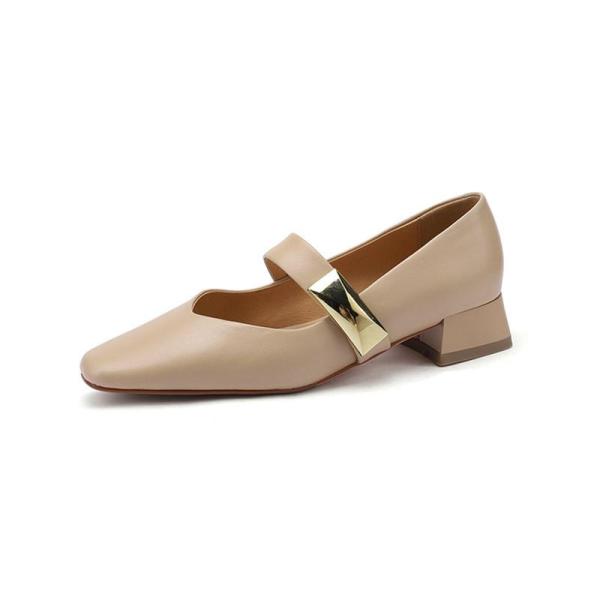 パンプス モカシン レディース ぺたんこ 4cm スクエアヒール Vカット 甲浅い 脚長効果 ポイン...