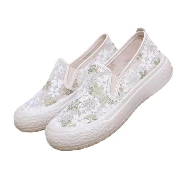 パンプス レディース フラット 花柄レース スリッポン シニア ママシューズ 疲れにくい 歩きやすい...