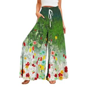 ワイドパンツ キュロット レディース 民族風 花柄 ロングパンツ エスニック スカーチョ Aライン スカート見えボトムズ ゆったり 着痩せ