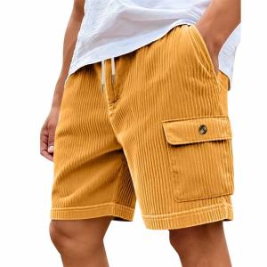 ハーフパンツ メンズ コーデュロイ ショートパンツ ワイド カーゴ ゆったり 膝丈 五分丈 ウエストゴム 紐付き ミリタリー 柔らかい 夏