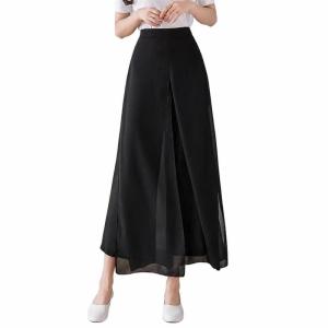 ワイドパンツ レディース シフォン レイヤード スカーチョ ガウチョパンツ ハイウエスト 九分丈 とろみ スリット ゆったり 体型カバー