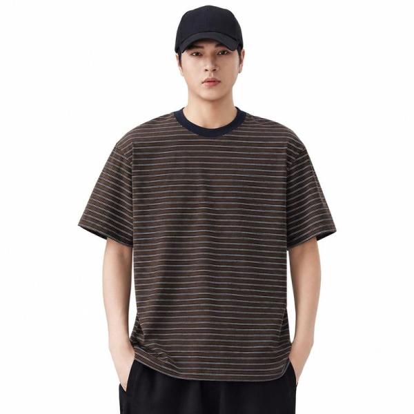 Tシャツ メンズ ボーダー 半袖 オーバーサイズ 体型カバー ゆったり ビッグシルエット 厚手 ヘビ...