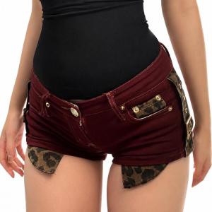 デニムショートパンツ レディース ローライズ ヒョウ柄 ホットパンツ 短パン セクシー ギャル 美脚 タイト 切りっぱ レオパード