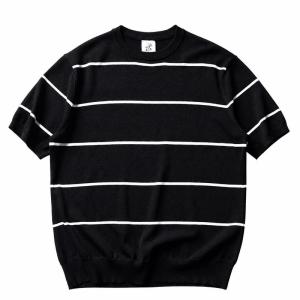 サマーニット ボーダー Tシャツ 半袖 メンズ レディース ゆったり クルーネック ニットTシャツ サマーセーター カットソー トップス