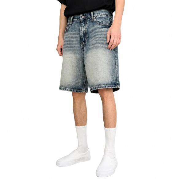 デニムハーフパンツ メンズ ワイド ゆったり ショートパンツ ジーンズ ストレート ヴィンテージ加工...