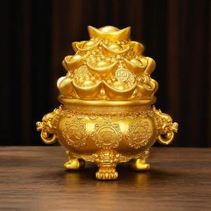 貯金箱 聚宝盆 風水 置物 招財 財運 商売繁盛 開運グッズ 縁起物 元宝 古銭 五帝銭付き 龍 獣脚 彫刻 インテリア 玄関 リビング
