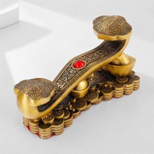 風水 置物 B 招財進宝 財運アップ 縁起物 全長20cm 真鍮製 元宝 古銭 オブジェ 商売繁盛 開店祝い 新築祝い 玄関 リビング