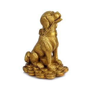 風水 置物 犬 干支 戌 玄関 オブジェ 開運 招財 金運アップ 真鍮製 縁起物 古銭 商売繁盛 リビング 卓上 飾り 店舗 装飾
