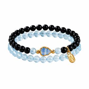 パワース ブレスレット レディース 2連 ひょうたん 天然石 オブシディアン アクアマリン 6mm お守り 浄化 魔除け 厄除け 数珠