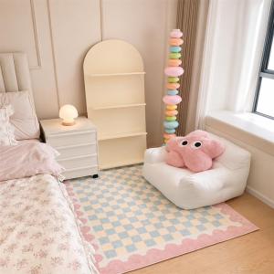 ラグ ラグマット 洗える 滑り止め 極厚 もこもこ フェイクカシミア ウェーブ チェック柄 おしゃれ かわいい 姫系 北欧風 子供部屋
