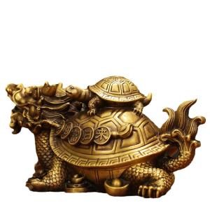 竜亀 置物 風水 親子 龍亀 財運 開運 招財 厄除け 魔除け 縁起物 真鍮製 銅器 古銭 玄関 オフィス 飾り物 オブジェ 商売繁盛