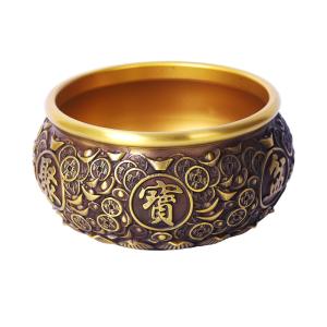 聚宝盆 風水 置物 招財進宝 財運アップ 商売繁盛 真鍮製 宝鉢 古銭 彫刻 卓上装飾 インテリア 玄関 リビング オフィス 贈り物
