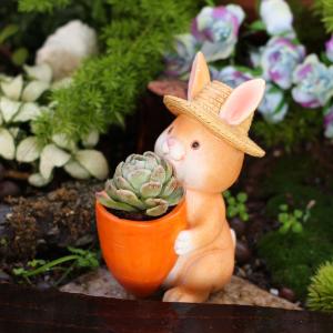 プランター うさぎ 植木鉢 麦わら帽子のウサギ...の詳細画像2