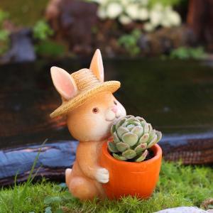 プランター うさぎ 植木鉢 麦わら帽子のウサギ...の詳細画像3