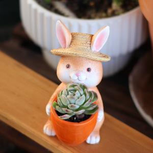 プランター うさぎ 植木鉢 麦わら帽子のウサギ...の詳細画像5
