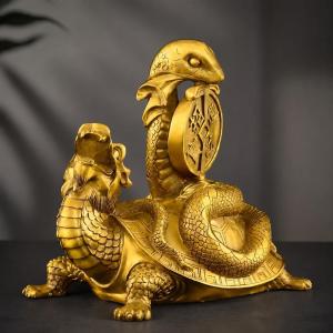 玄武 置物 風水 龍亀 蛇亀 四神獣 招財進宝 古銭 霊獣 真鍮製 厄除け 魔除け 玄関 オブジェ 財運 商売繁盛 開運 縁起物 贈り物