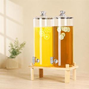 ドリンクディスペンサー 2個セット 各10L 20cm ガラス 蛇口付き 木製スタンド付 大容量 フルーツティー 果汁 ビール 麦茶 耐熱
