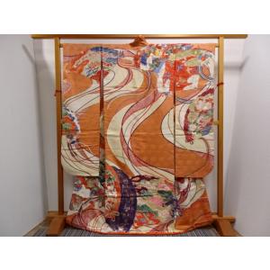 アンティーク　振袖　流水　扇　鳳凰　豪華刺繍