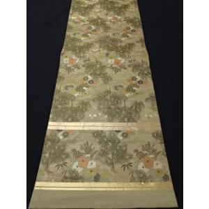 アンティーク丸帯　引き抜き柄　菊　桐