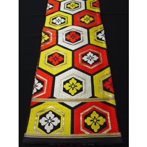 アンティーク丸帯　亀甲紋　家紋　木瓜