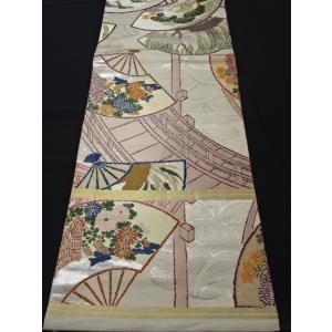 アンティーク丸帯　扇面　鶴　松　橋