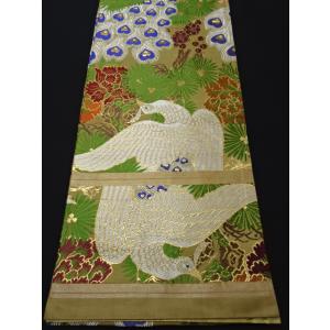 アンティーク丸帯　引き抜き柄　孔雀　唐織　牡丹　松