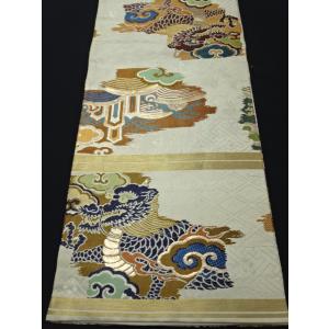 アンティーク丸帯　引き抜き柄　龍　唐織　