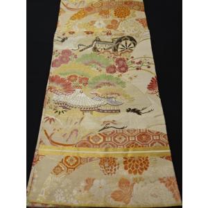 アンティーク丸帯　松竹梅　花車　建物