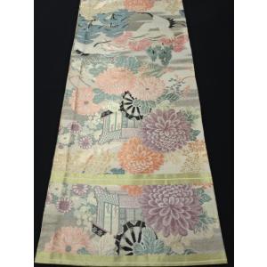 アンティーク丸帯　引き抜き柄　御所車　菊　鶴　松