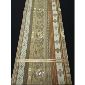 アンティーク丸帯　縞　唐草　幾何学模様