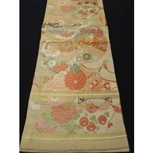 アンティーク丸帯　引き抜き柄　扇　菊