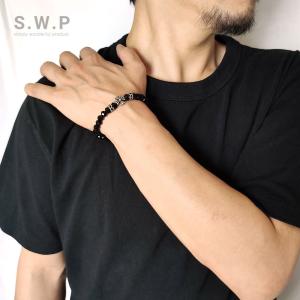 ラドンビーズプレスレット　メンズ メンズ ブレスレット 開運 天然石 8mm ビーズ 数珠ブレス クロス