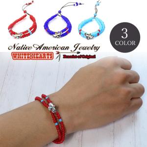 ブレスレット メンズ 6mm ホワイトハーツ ビーズ ネイティブアメリカン