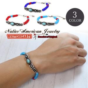ブレスレット メンズ 6mm ホワイトハーツ ビーズ ネイティブアメリカン