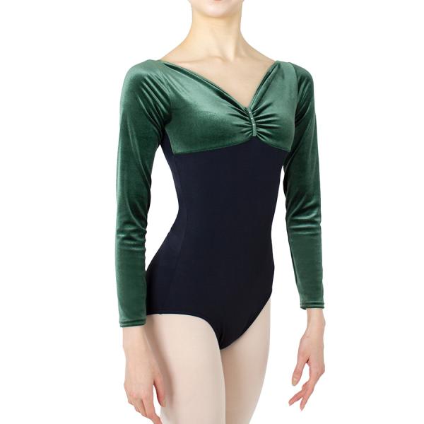 バレエ レオタード 日本製 キッズ 子供 ジュニア 大人 ベロア 袖付き キャプスリーブ 半袖 五分...