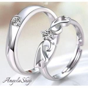 指輪 レディース メンズ キュービックジルコニア CZダイヤモンド 天使の羽 ペア フリーサイズ シ...