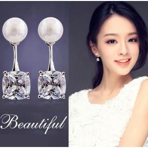 ピアス レディース 2way czダイヤモンド パール バッ...