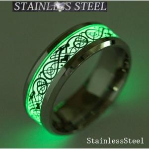 指輪 メンズ 夜光 蓄光 蛍光 リング ステンレス ドラゴン龍 カッコイイ ほんのり光る センターラ...