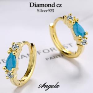 ピアス アレルギー対応 フープピアス 18金 レディース 18k つけっぱなし 金属アレルギー対応 小さい シルバー925 しずく 水滴 ターコイズ