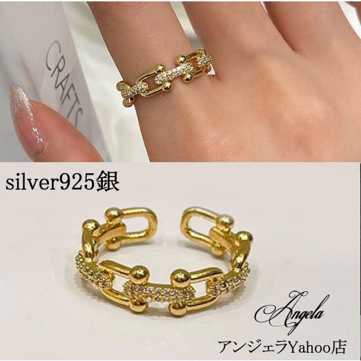 指輪 リング レディース シルバー925 馬蹄 ひづめ フリーサイズ キュービックジルコニア ゴール...