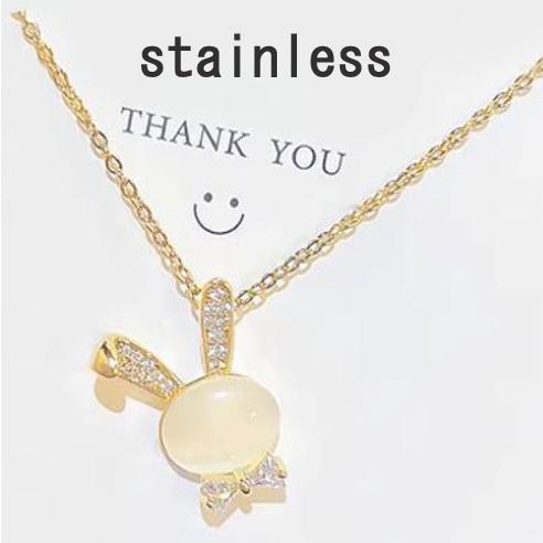 ネックレス ペンダント 兎 うさぎ レディース ウサギ ラビット 猫目石 ステンレス 蝶ネクタイ C...