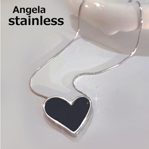 ネックレス レディース 金属アレルギー対応 ハート ブラック 黒色 サージカルステンレス スネーク蛇...