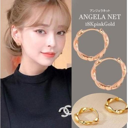 ピアス アレルギー対応 レディース フープピアス 18金 ピンクゴールド ツイスト ひねり シルバー...