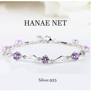 ブレスレット レディース CZダイヤモンド アレルギー対応 紫色 パープル SILVER ロジューム...