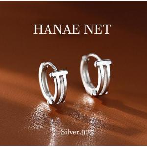 ピアス レディース フープピアス金属アレルギー対応 SILVER 925 リング ツインライン 両耳2個セット｜angelanet01