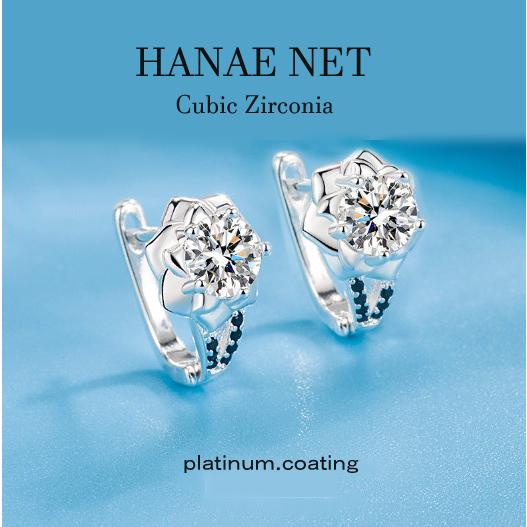 フープピアス レディース CZダイヤモンド フラワーモチーフ プラチナコーティング 白金色 アレルギ...