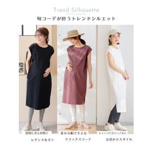 マタニティ ワンピース ノースリーブ 無地 オ...の詳細画像3