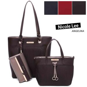 数量限定！ NICOLE LEE ニコールリー SET16038 レディース セット トートバッグ＋スモールバッグ＋パスケース オリガミプリーツ  ヴィーガンレザー｜angelina